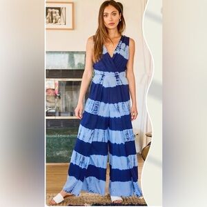 Lulu’s Medium Blue Tie-Dye Women's Back Split Jumpsuit